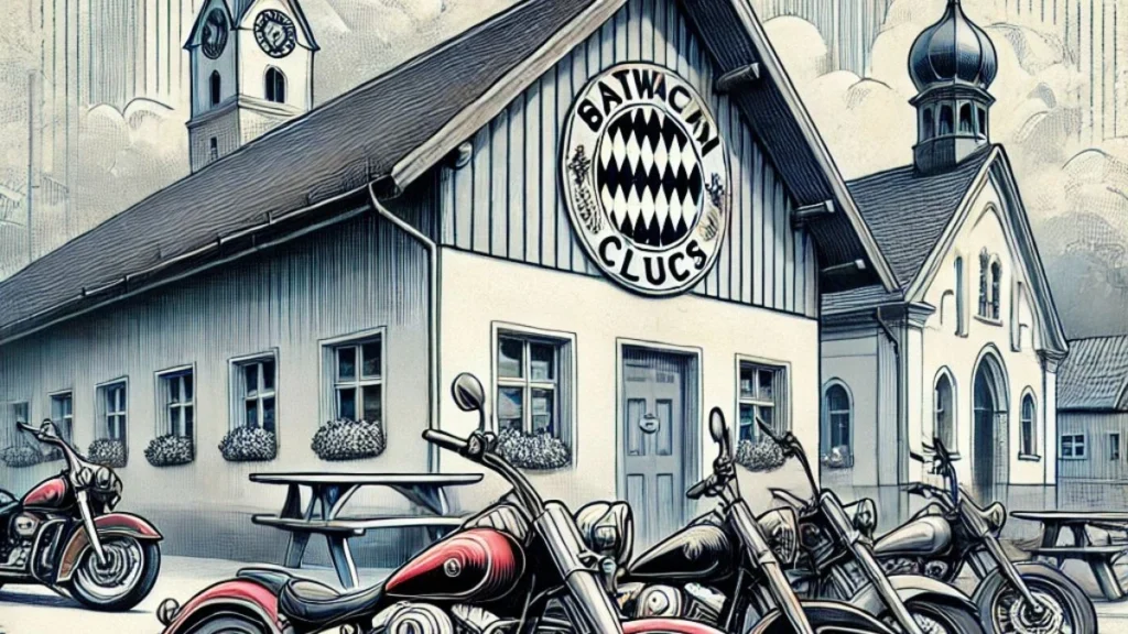 Ilustracija motora ispred bavarskih kuća