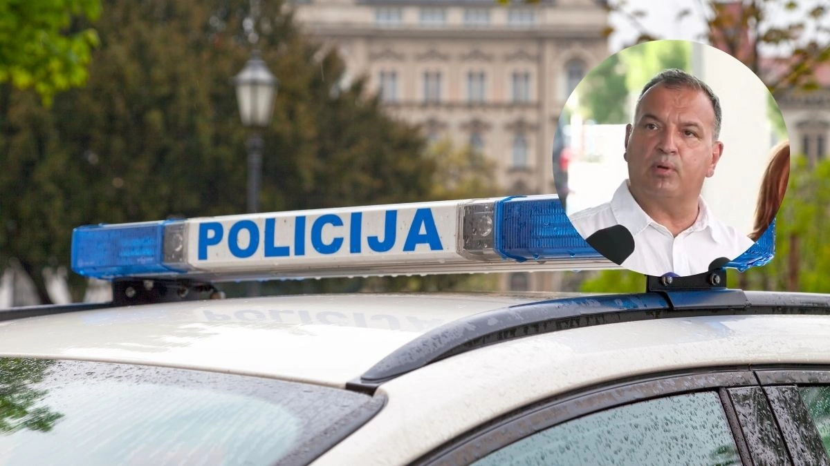 Ilustracija policijskog auta i slika VIlija Beroša