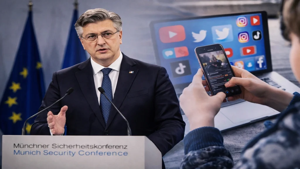 Predsjednik Vlade RH Andrej Plenković govori na panelu o utjecaju tehnologije na djecu tijekom sigurnosne konferencije u Münchenu