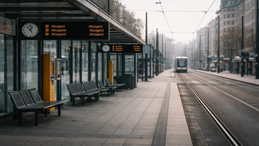 Prazna tramvajska stanica u Njemačkoj tijekom štrajka javnog prijevoza