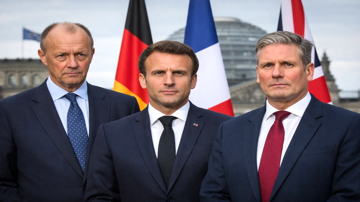 Friedrich Merz, Emmanuel Macron i Keir Starmer nakon zajedničkog priopćenja o Iranu