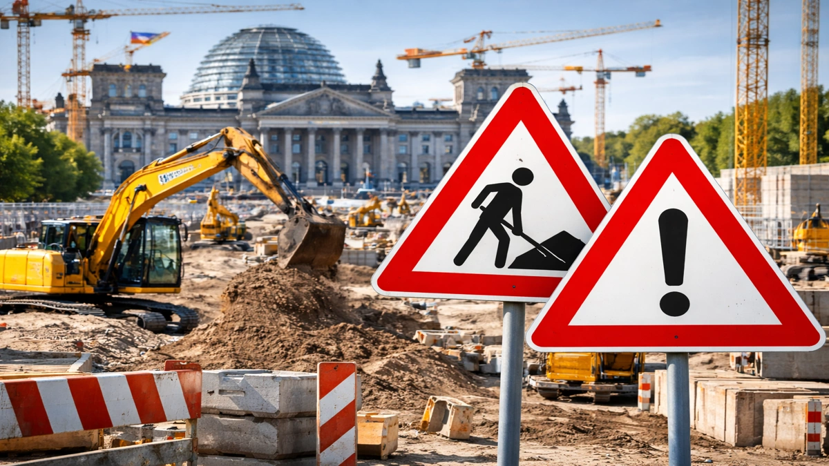 Veliko gradilište u Berlinu s bagerima i građevinskim strojevima uz zgradu Reichstaga u pozadini