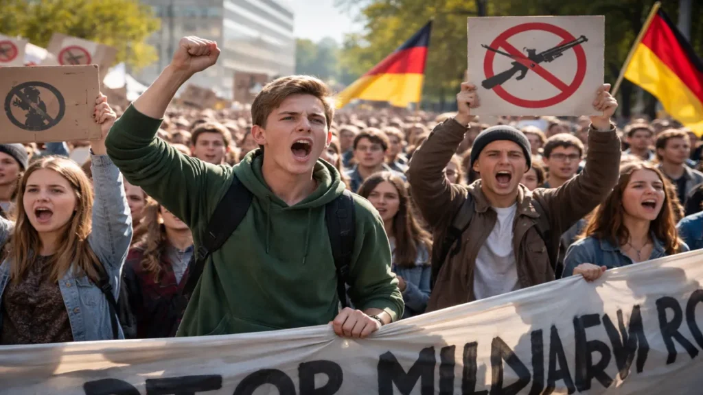 Mladi prosvjeduju protiv vojnog roka u Njemačkoj na ulicama grada
