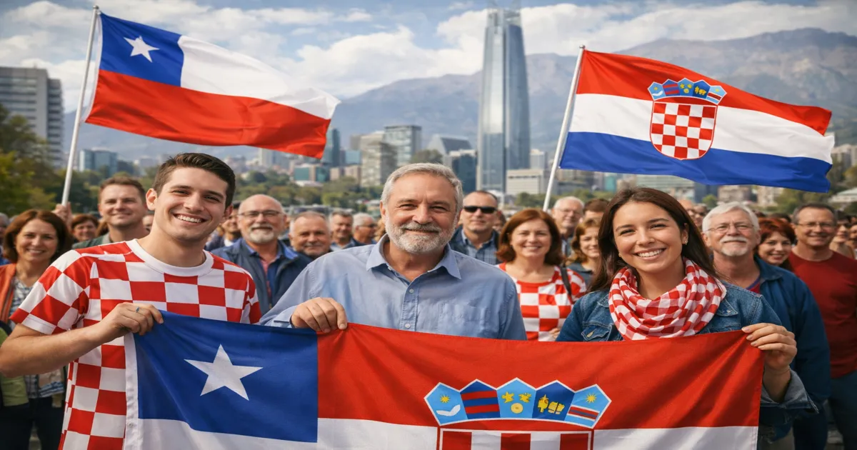 Hrvati u Čileu okupljeni s hrvatskim i čileanskim zastavama u Santiagu