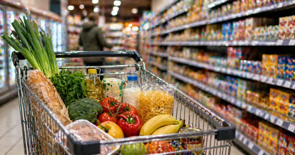 Kolica s namirnicama u supermarketu kao prikaz rasta cijena i inflacije u Njemačkoj