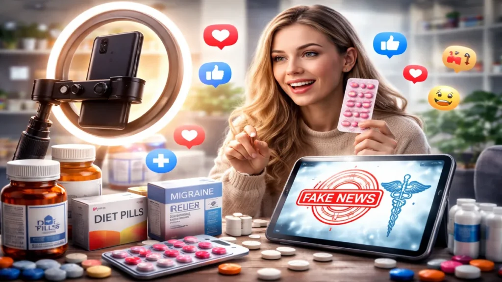 Influencer snima sadržaj s lijekovima i pametnim telefonom