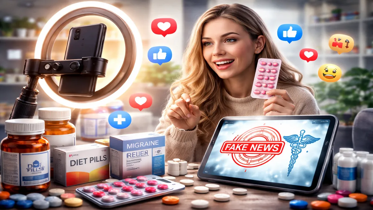 Influencer snima sadržaj s lijekovima i pametnim telefonom