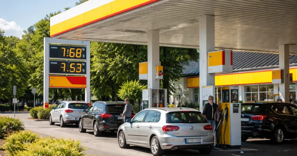 Benzinska postaja u Njemačkoj s automobilima na točenju goriva