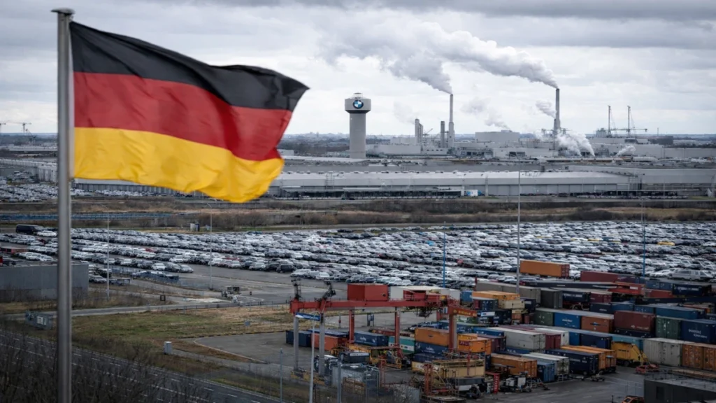 Industrijski kompleks u Njemačkoj s tvornicama i dimnjacima koji simboliziraju usporavanje gospodarstva
