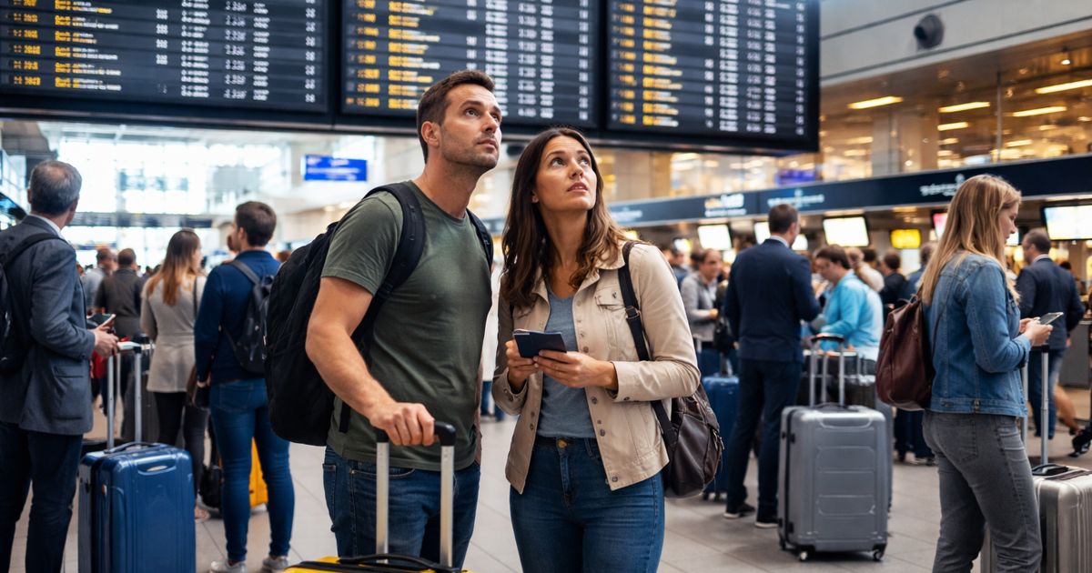 Putnici u zračnoj luci prate informacije o letovima