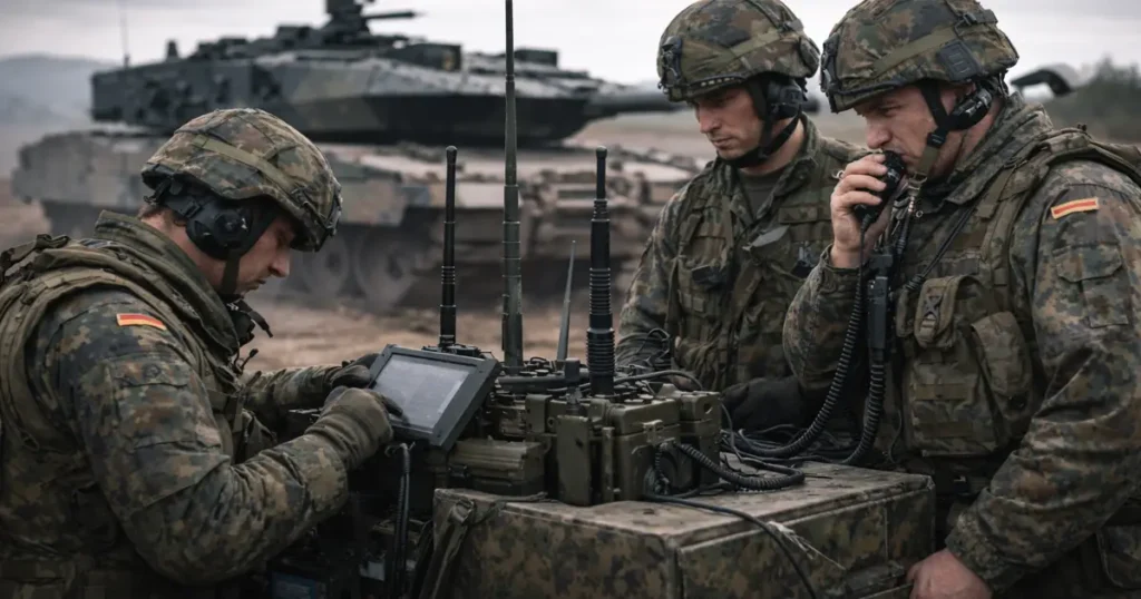 Njemački vojnici koriste komunikacijsku opremu na terenu tijekom vojne vježbe