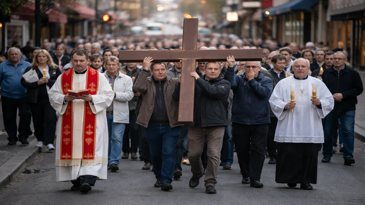 Procesija Velikog petka u New Yorku s vjernicima koji nose križ kroz ulicu