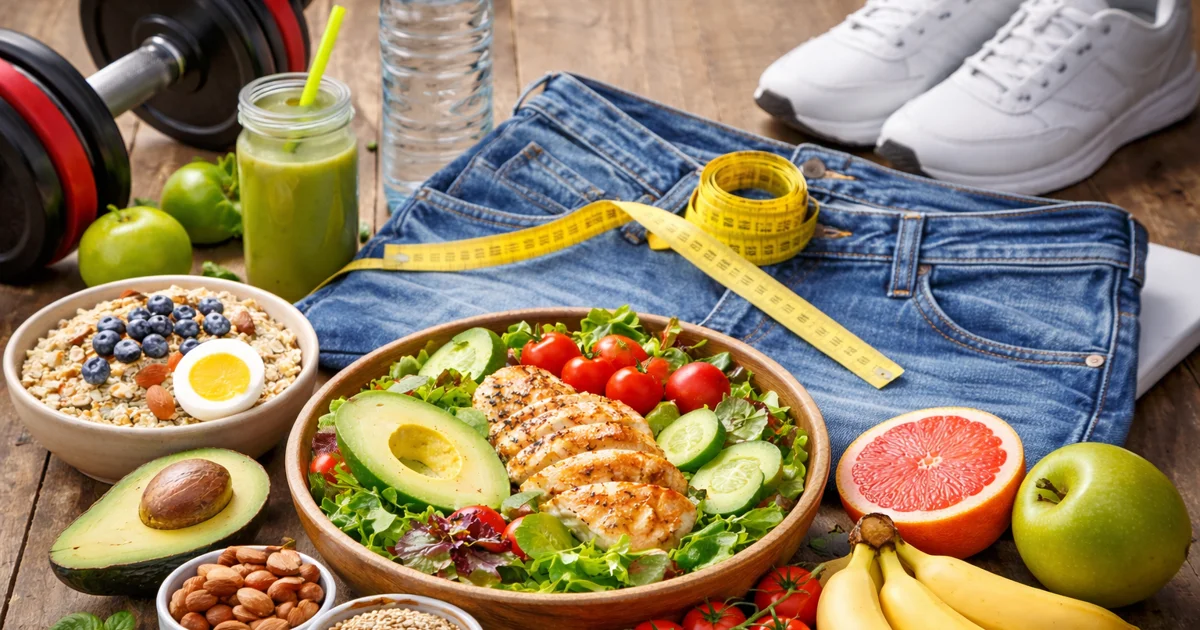 Zdrava prehrana i mjerenje struka kao simbol mršavljenja i smanjenja masnog tkiva na trbuhu