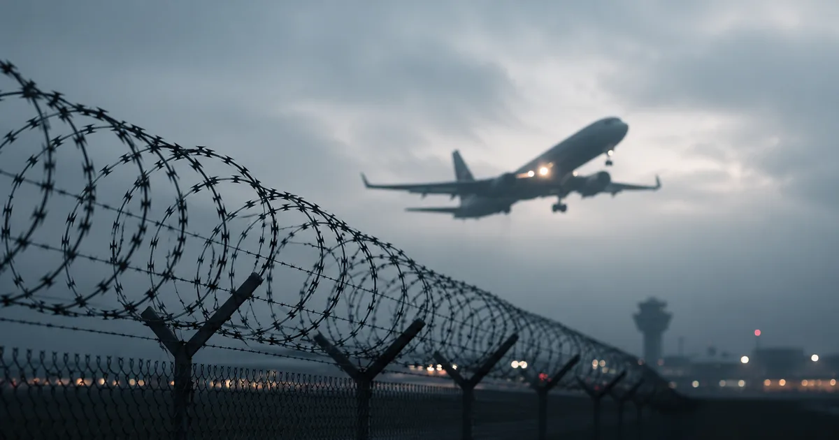 Avion polijeće iza bodljikave žice na aerodromu u kontekstu pooštravanja migracijske politike EU