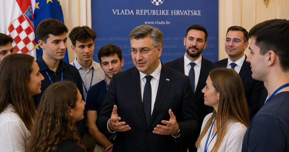 Andrej Plenković razgovara s mladim Hrvatima iz dijaspore tijekom programa Ljetna škola Domovina