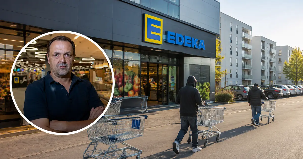 Hajrudin Jusic ispred Edeke i kupovna kolica kao ilustracija krađa u supermarketima