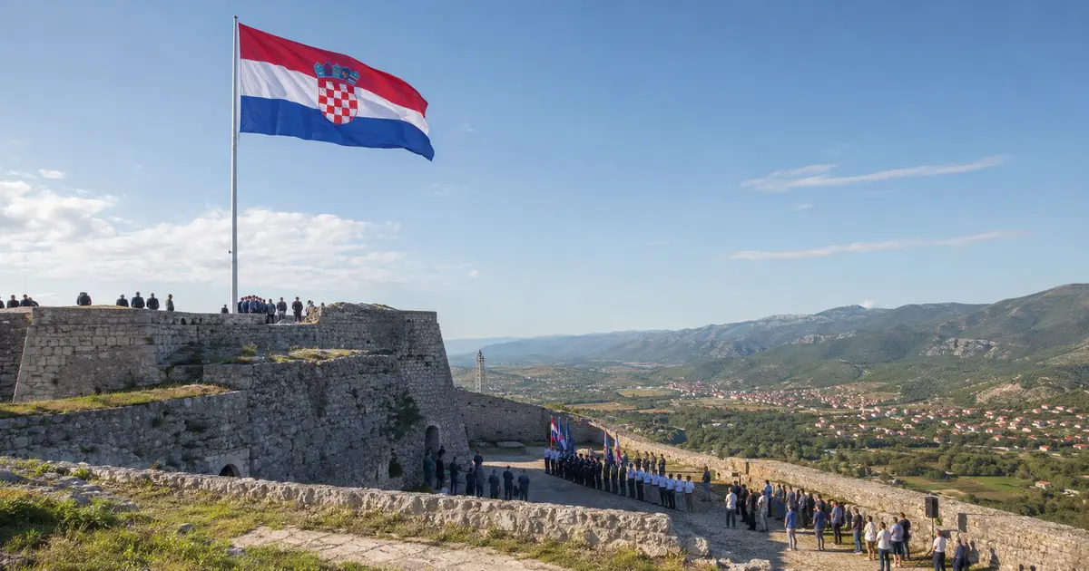 Hrvatska zastava na Kninskoj tvrđavi tijekom obilježavanja 31. obljetnice Oluje