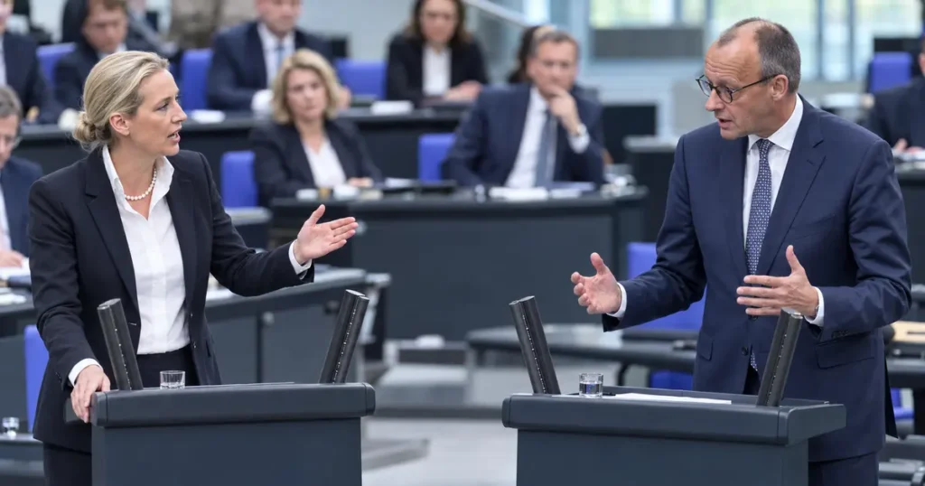 Alice Weidel i Friedrich Merz tijekom žustre rasprave u njemačkom Bundestagu