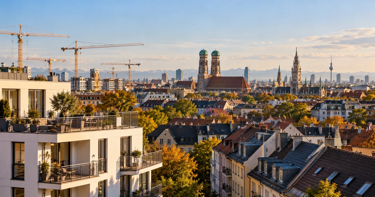 Cijene nekretnina u Njemačkoj – pogled na stambene zgrade i panoramu Münchena