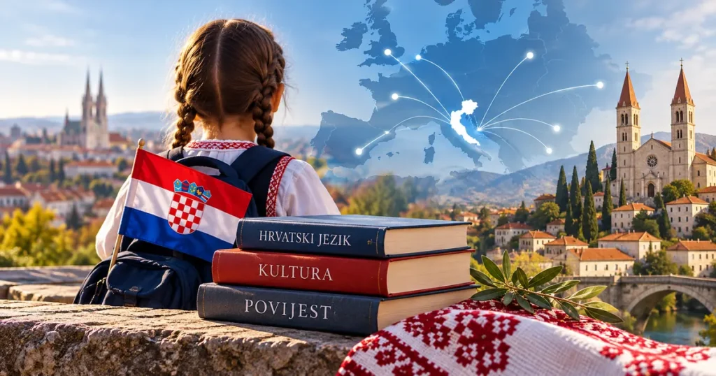 Ilustracija očuvanja hrvatskog jezika, kulture i identiteta među Hrvatima izvan Hrvatske.